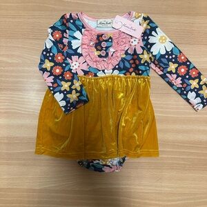Marie Nicole Colorful Floral Baby Dress with Gold Skirt